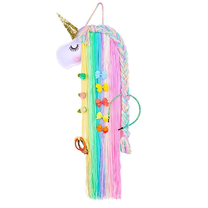 Basumee Unicorn Hair Bow Holder for Girls Wall Hanging Decor and Baby Hair Clip Hanger Organizer, Rainbow