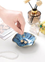 2PCS Lotus Leaf Shape Ring Holder Dish, Small Key Bowl, Ceramic Trinket Tray Jewelry Dish Organizing Necklace Earrings for Mom Friend Sister, All Jewelries Are NOT Included. White+Light Blue.