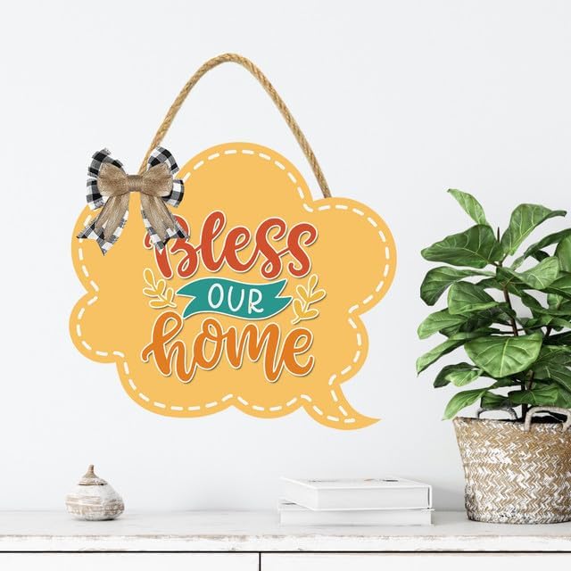 Bless This Home Sign for Front Door 12'' Bubble Shape Wood Sign Hanging Decor Outdoor sign for Farmhouse porch Wall Pediments Decorations