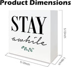 Rustic Farmhouse Home Wooden Signs, Stay Awhile Sign, Living Room Decor, Farmhouse Style Quality Print, Home Desk Decoration, Housewarming Gift, Box Sign Decor Tabletop, 5.1x5.1inches
