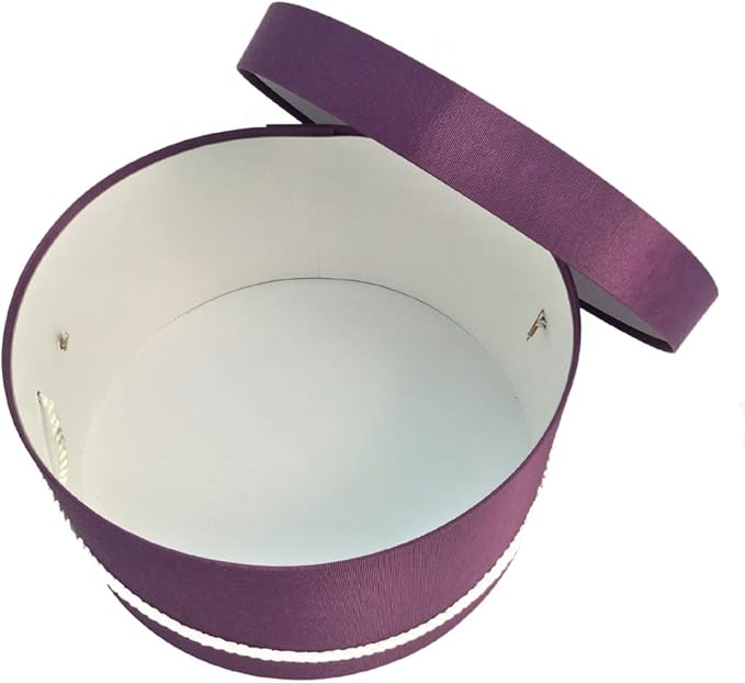 Sarah's Hat Boxes Classic Amethyst Hat Box – 21.5" x 11.5" (Dia. x Ht.) Handmade in USA – Odorless Non-Toxic Adhesive, Cording Handle – Premium Storage for Hats & Accessories