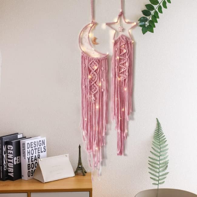 Dream Catchers Star Moon Dream Catcher Pink Room Decor, Macrame Dream Catcher Girls Teenager Bedroom Wall Decor,Boho Dreamcatcher Girls Room Decoration Teen Girl Gifts for Women Birthday Gifts Mother