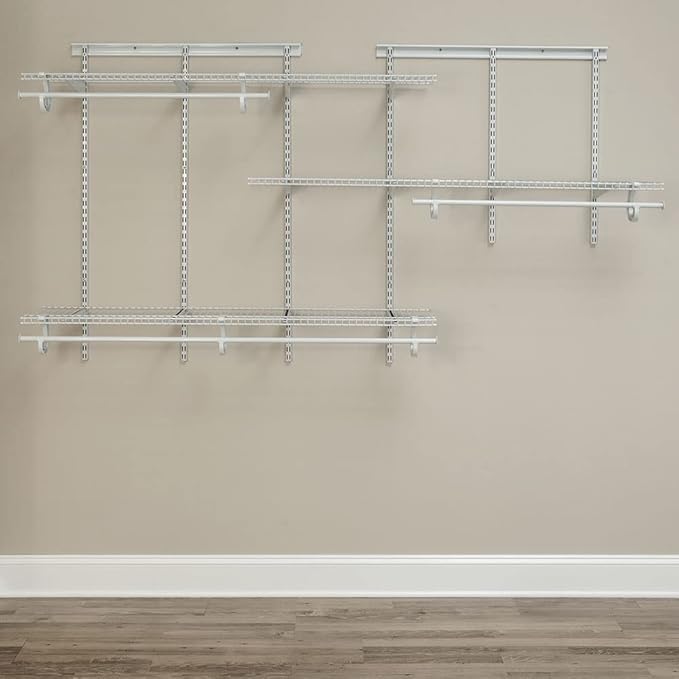 ClosetMaid ShelfTrack Wire Closet Organizer System, Adjustable from 5 to 8 Ft., With Shelves, Clothes Rods, Hardware, Durable Steel, White