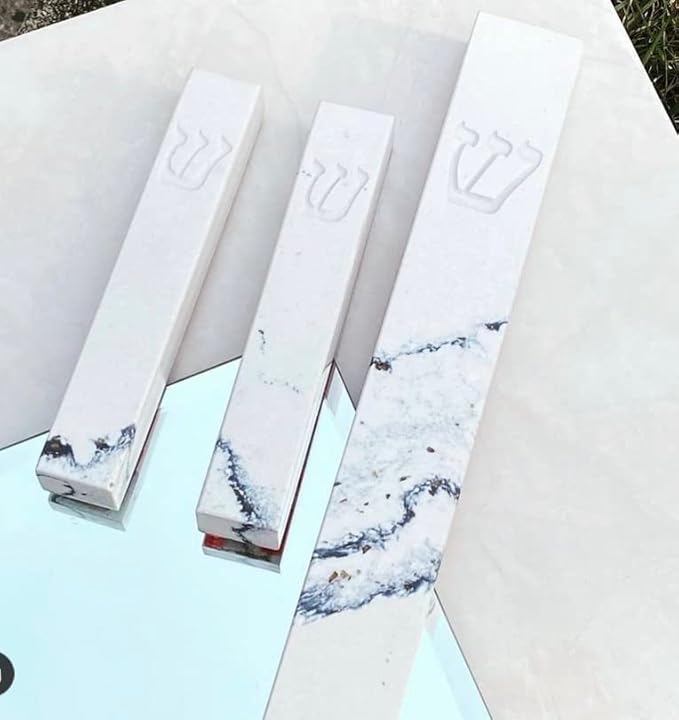 A&S Mezuzot Quartz Mezuzah Case with Engraved Shin Design Easy Peel and Stick Judaica Door Mezuza (White/Blue Veins, 11 Inches)