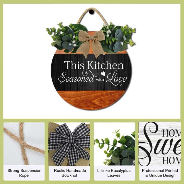 Farmhouse Kitchen Wall Decor,This Kitchen Is Seasoned With Love Rustic Round Wooden Sign,For Home, Office, Store Or Restaurant