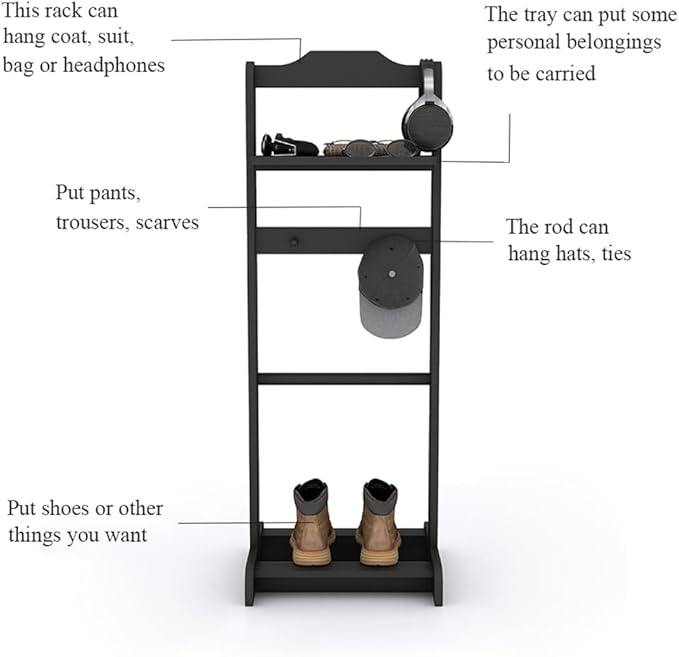 Mens Valet Stand, Wooden Clothes Valet Stand with Tray, Freestanding Suit Rack for Bedroom, Entryway, Living room, Office