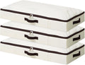 AMJ 3 Pack 4inch Underbed Storage Bins, Under Bed Storage Containers with Zippers for Blanket, Pillows, Comforters & Quilts, Beige