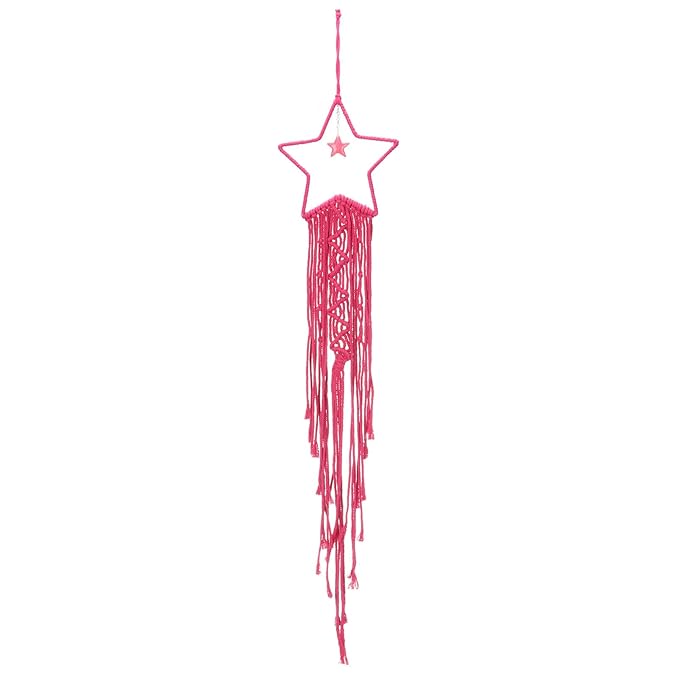 MECCANIXITY Macrame Dream Catchers, Rose Red Handmade Star Design Woven Cotton Dream Catcher Wall Hanging for Home Bedroom Decoration Ornament Craft Gift