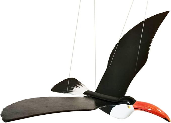 WitnyStore 24" Black Orange White Toucan Wooden Flying Bird Mobile Kinetic Hanging Sculpture for Adult Collectors Handcrafted Room Decoration Display Art Dynamic Overhead Ornament