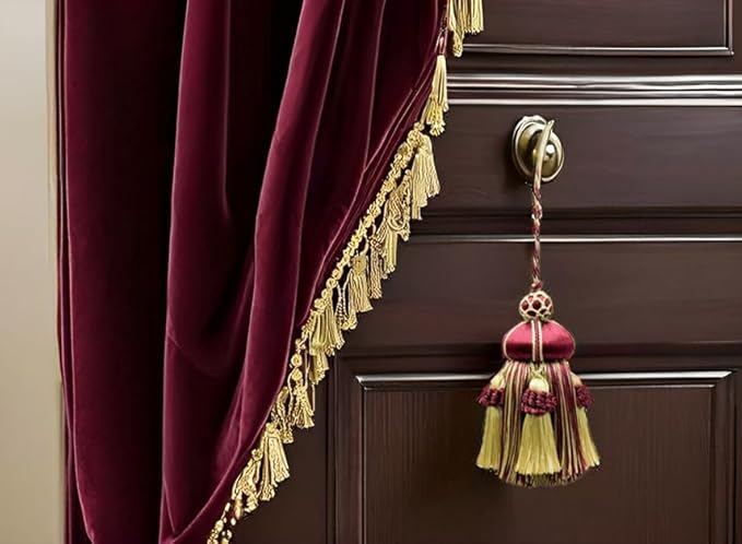 DÉCOPRO Elegant Hand-Crafted 4" (10cm) Key Tassel 3 1/2" (8.5cm) Loop Accented with Crown Tassels (KTAX4) Burgundy Gold Red Multicolor #1253 (Carmine Yellow Gold Dark Cherry) Individually Sold