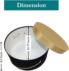 Sarah's Hat Boxes Classic Black/Gold Hat Box – 16.75" x 8.5" (Dia. x Ht.) Handmade in USA – Odorless Non-Toxic Adhesive, Cording Handle – Premium Storage for Hats & Accessories