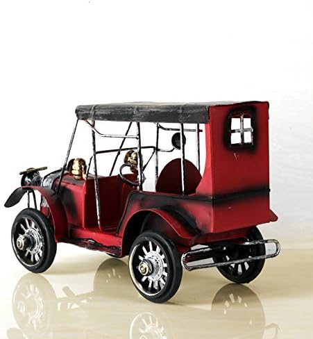 Vintage Style Classic Car Miniature - Antique Retro Tin Decor, Display Ornament, Home Interior Accent (Red)