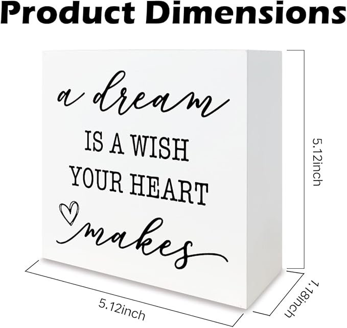 Motivational Home Decor, A Dream Is A Wish Your Heart Makes, Nursery Quote, Rustic Home Decor, Inspirational Art, Gift for Dreamers, Housewarming Gift, Box Sign Decoration Tabletop, 5.1x5.1inches