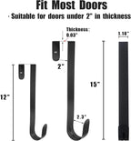 GameXcel 12" + 15" Wreath Hanger for Front Door - Large Wreath Metal Hook for Christmas Wreath Over The Door Hangers - 2 Pcs Black