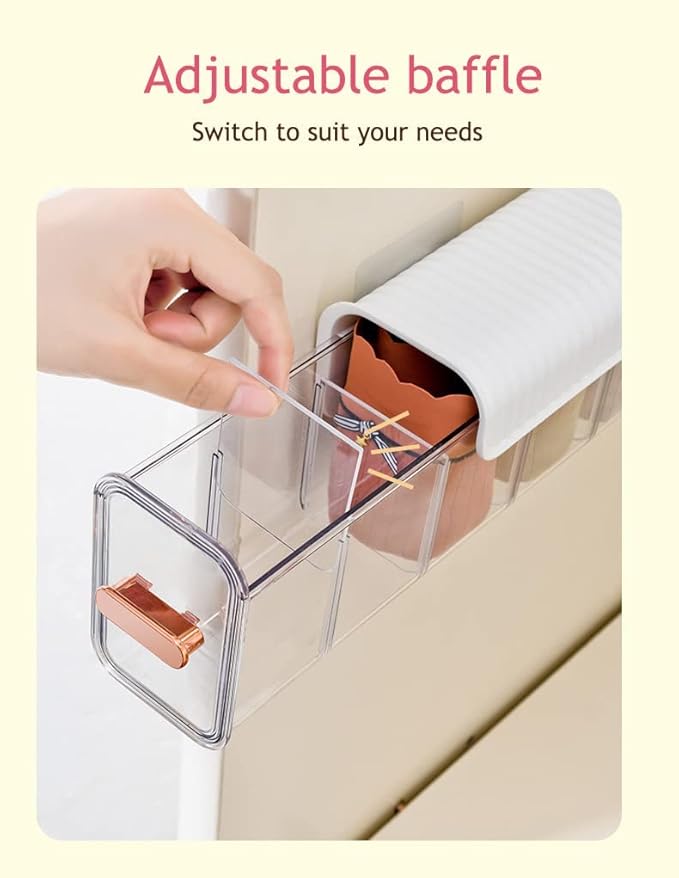 Socks Underwear Wall Mount Drawer Organizer, Switchable 6 Cell Drawer Acrylic Organizers Self-Adhesive Anti Dust Storage Boxes for Clothes Socks Lingerie Underwear Ties (Alpine Green)