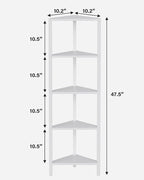 TUTOTAK Corner Shelf, 5-Tier Corner Bookshelf for Small Space, Narrow Display Corner Shelf Stand with Storage Rack, for Living Room, Bedroom, White BS05BW005