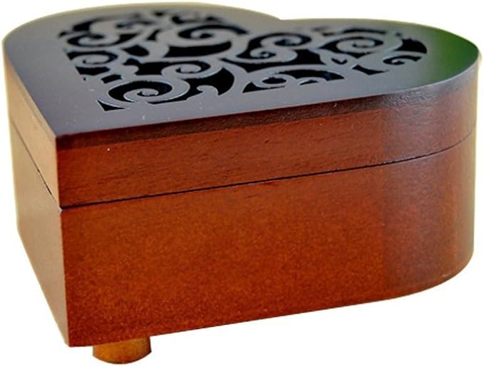 WESTONETEK Heart Shaped Vintage Wood Carved Mechanism Musical Box Wind Up Music Box Gift for Christmas/Birthday/Valentine's Day, Melody Happy Birthday to You