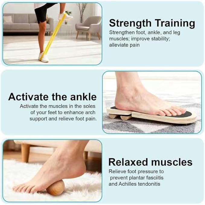 Ankle Balance Board - Adjustable SingleLeg Balance Board — Ankle Strengthener with Plantar Fasciitis Massage Ball and Two Resistance Bands, Suitable for Sprain Rehabilitation, Stability Training, Physical Therapy, and Plantar Fasciitis Recovery
