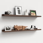 Boswillon 35.3 Inches Long Floating Shelves Wall Mounted, 2 Set Farmhouse Wall Shelf for Bedroom, Nursery Book Shelf with Lip, Picture Ledge Shelf for Decor Living Room Bathroom Kitchen - Walnut