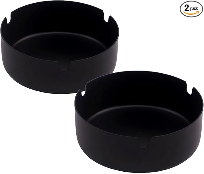 Ashtray Stainless Steel Cigarette Ashtray Ash Tray for Cigarettes 2 Pack (Black, Large-3.94in)
