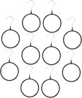 ABOOFAN 10pcs Heavy-Duty Metal Scarf Hanger Rings with Plastic Coating, Multi-Functional Scarf and Belt Organizer for Closet Storage and Display, Black Large Size for Home and Travel Use