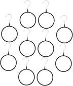 ABOOFAN 10pcs Heavy-Duty Metal Scarf Hanger Rings with Plastic Coating, Multi-Functional Scarf and Belt Organizer for Closet Storage and Display, Black Large Size for Home and Travel Use