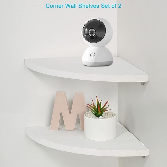 JORIKCHUO 12 inch Corner Wall Shelf Set of 2, Solid Wood Corner Floating Shelves for Wall, Round End Wall Mounted Floating Shelf for Bedroom, Living Room and Kitchen (White-12 inch)