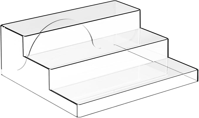 Yieach 3 Tiered Acrylic Display Stands for Cupcake Stand,Perfume Shelf Organizer,Figure and Funko Pop Display,No Installation,Clear Table Risers Display Stands for Collectibles,Makeup and Dessert,1PCS