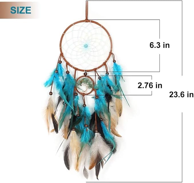 MOONFLY Dream Catcher Handmade Traditional Feather Dreamcatcher Hanging Home Wall Decoration Craft Ornament for Home, Bedroom, Kids, Boys Native American Style Décor (Green Life Tree)