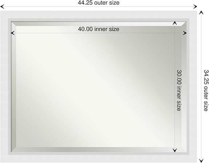 Amanti Art White Wall Mirror 34x44 Blanco White Rectangle Bathroom Mirror for Wall Decor Living Room, X-Large Modern Wood Frame, Hangs Horizonally and Vertically, Bathroom Decor, Beveled Edge