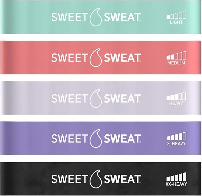 Sweet Sweat Mini Loop Resistance Bands - Set of 5 | Exercise Hip Booty Bands for Squats, Lunges, Physical Therapy, Yoga, Pilates, Rehab & Home or Gym Workouts
