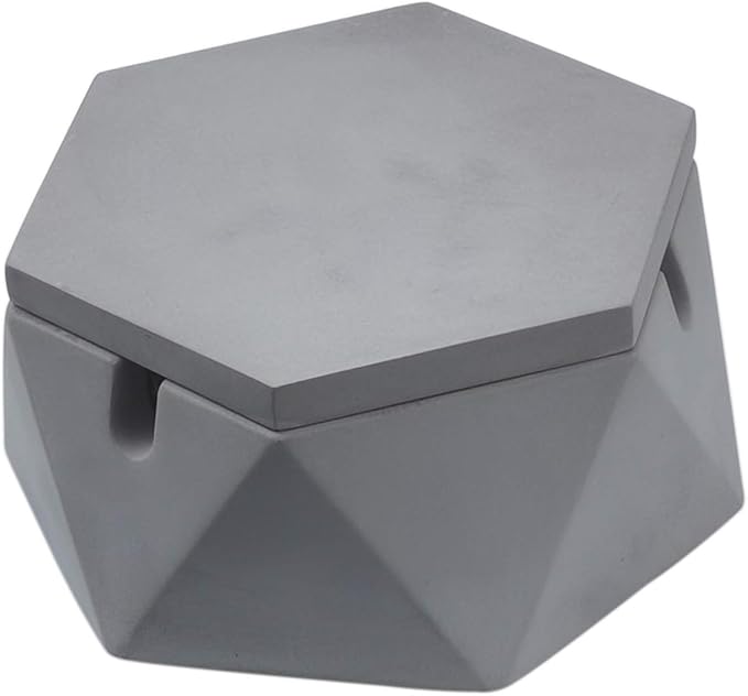FREELOVE Concrete Ashtray with Lid & Stainless Steel Ashtrays for Cigarettes, Cement Ash Tray Smoking Holder Indoor Smokeless Outdoor Windproof Patio Home Office Cool Decor(Grey, Small)