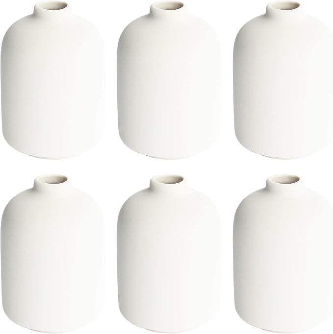 YANLING Small White Vase for Decor, 6 Pack Ceramic Vases for Pampas Grass, Boho Vase for Home Decor White Vases for Flowers, Modern Ceramic Vase Dried Flowers Vases