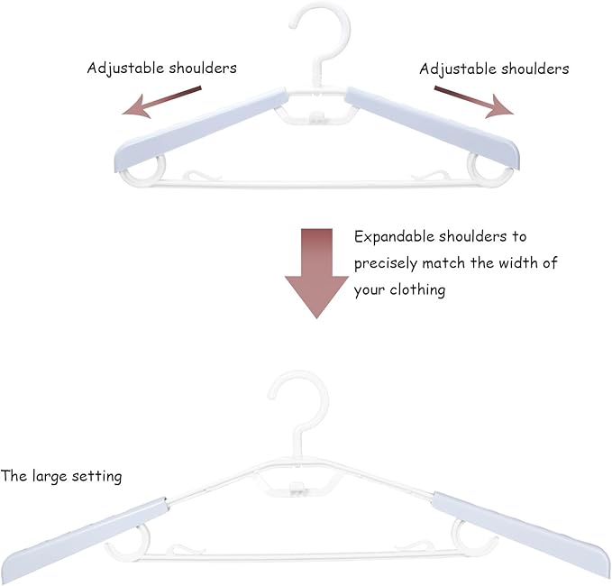 6-Pack Heavy Duty Plastic Extra-Wide Arm 15"-23" Suits Clothes Hangers with Swivel Hooks,Perfect for Coat,Jacket,Dress,Shirt,Trousers or Closet Space Saving,White