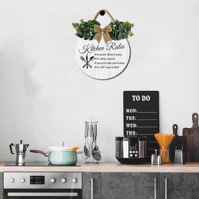 Modern Kitchen Decor,Kitchen Rules Rustic Round Wooden Sign,For Home, Office, Store Or Restaurant