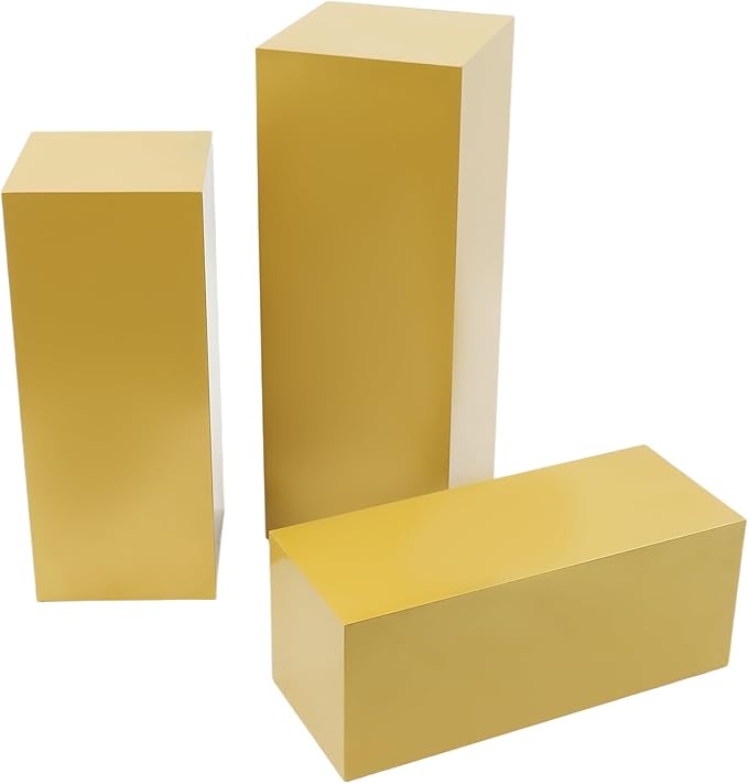 3Pcs Square Display Pedestal Stands Set for Party, Metal Display Stand Plinth Pillars, Cake Stands Pillars for Wedding Birthday Art Decor Risers, 11.8*31.5" (L), 11.02*25.6" (M), 10.24*23.6" (S)