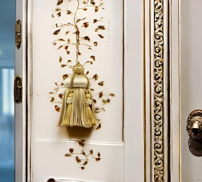 Elegant Hand-Crafted 4" (10cm) Key Tassel, 3 1/2" (8.5cm) Loop, Accented with Crown Tassels (KTAX4) Almond Beige Multicolor #LX01 (Gold Beige, Light Brown, White Ivory) Individually Sold