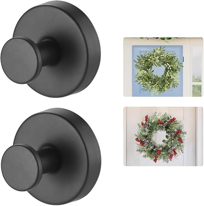 Suction Cup Wreath Hanger，Suction Cup Hooks Hanging 15 Lbs，Waterproof Suction Cup Wreath Holder for Windows, Shower, Wreaths，Smooth Doors (Black, 2)