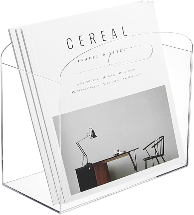 UNICRAFTALE Acrylic Magazine Holder Transparent Acrylics Newspaper Magazines Stand Organizer with handles Rectangle Acrylic File Storage Book Basket Box for Office Bedroom Home