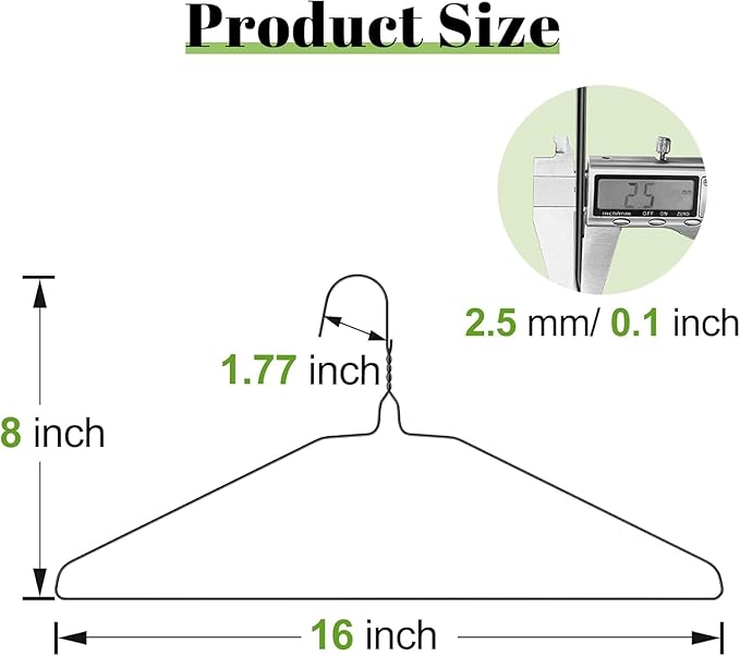 Wire Metal Clothes Hangers Bulk 50 Pack, 16 Inch 12 Gauge Standard Size, Slim Space Saving for Coat Suits Shirts Pants Skirts, Non Slip, Black
