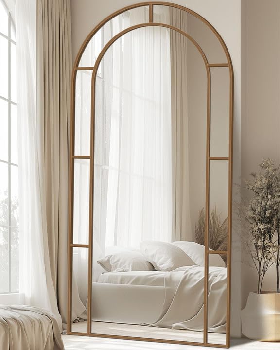 Antok 81" x 41" Full Length Mirror, Floor Mirror Arched Window Decorative Mirror, Metal Framed Decor Farmhouse Floor Mirrors Art Pane Mirrors Wall Decor for Bedroom, Living Room, Entryway Black