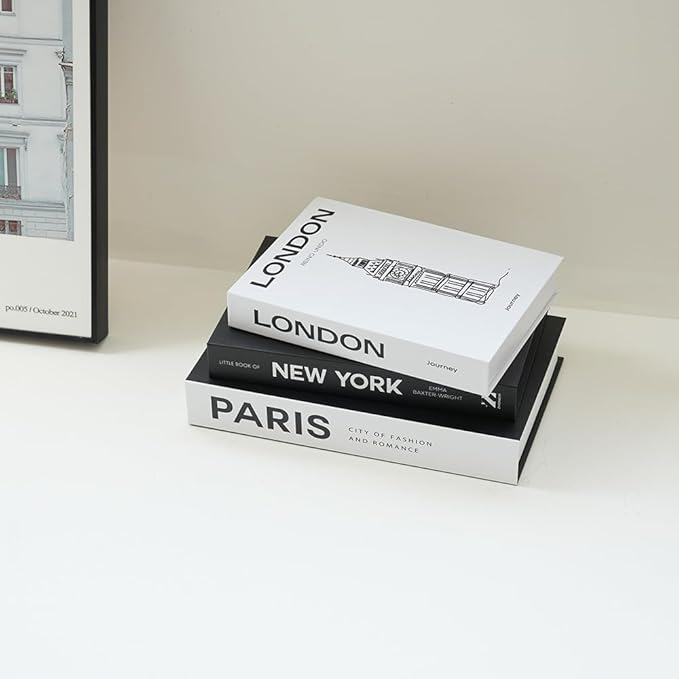3 PCS Faux Decorative Books for Home Decor-Coffee Table Books Decor-Aesthetic Fake/Faux Books for Decoration,libros Decoration for Coffee Table, Shelf Accessories (3-Mix-Paris Newyork London)