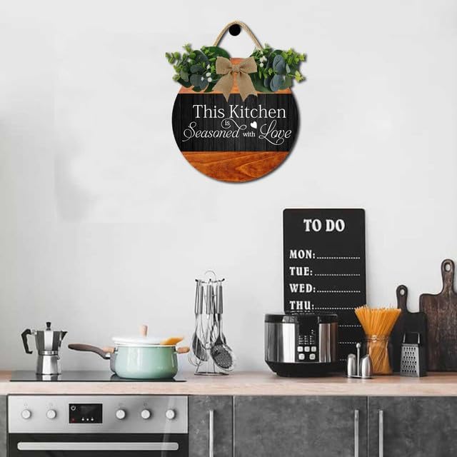 Farmhouse Kitchen Wall Decor,This Kitchen Is Seasoned With Love Rustic Round Wooden Sign,For Home, Office, Store Or Restaurant