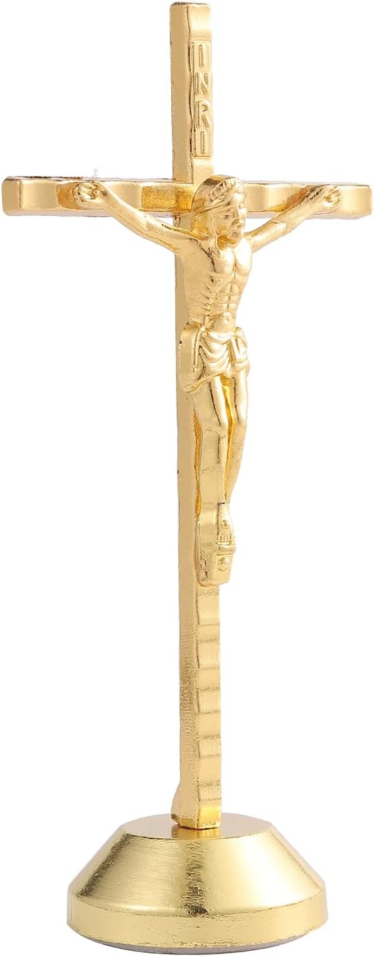 Crucifix Wall Cross Small Metal Slender Catholic Crosses Golden Cross Wall Décor(4.72inches - Golden)