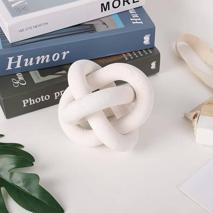 Wood Knot Chain Link Decor - 3 Link Boho Wooden Hand Carved Decorative Wooden Links Knots for Coffee Table Entryway Modern Farmhouse Shelf Decoration