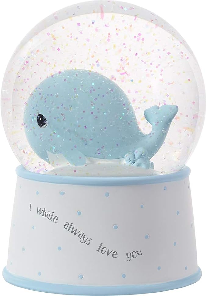 Precious Moments Mightier Than The Waves Brahms' Lullaby Whale Musical Resin/Glass Snow Globe, Blue