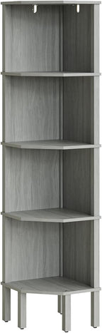 Corner Shelf, 5 Tier Corner Bookshelf, Display Corner Shelf Stand with Storage Rack, Wall Corner Bookshelf for Living Room, Bedroom, Office, Grey