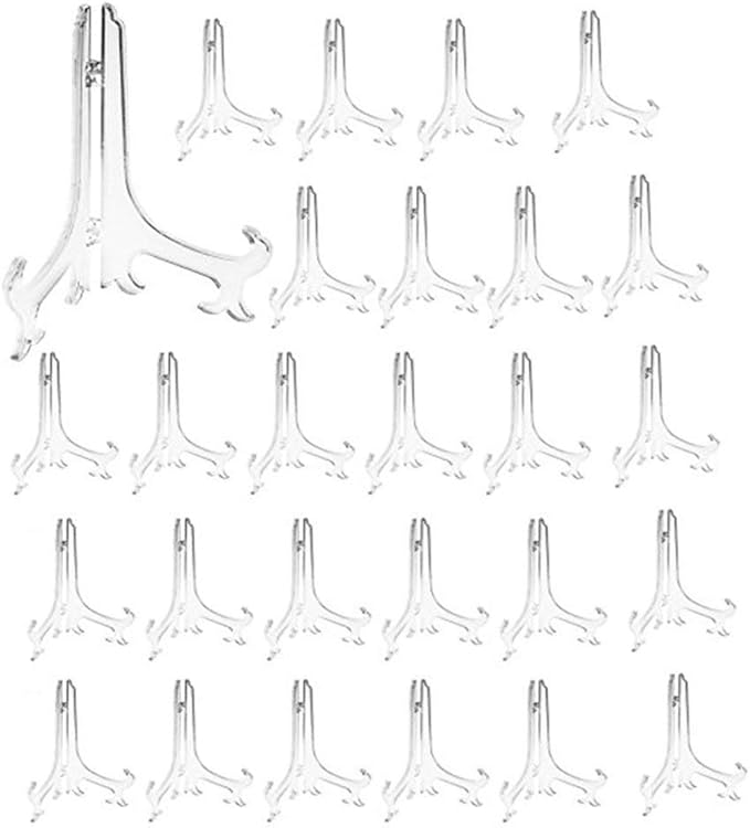 Artliving 5" Clear Plastic Easels or Stand/Plate Holders to Display Pictures or Other Items at Weddings, Home Decoration, Birthdays, Tables (24 Pack)