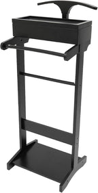 Wood Suit Rack, 22.05 Lbs Wooden Clothes Valet Stand, Freestanding Clothing Valet Stand Suit with Non-slip Base & Drawer for Bedrooms Living Rooms Hallways (Black)