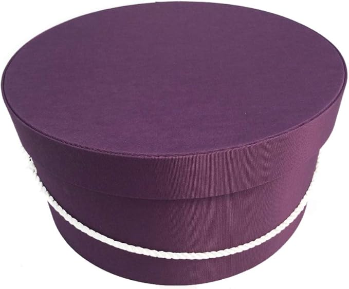Sarah's Hat Boxes Classic Amethyst Hat Box – 21.5" x 11.5" (Dia. x Ht.) Handmade in USA – Odorless Non-Toxic Adhesive, Cording Handle – Premium Storage for Hats & Accessories